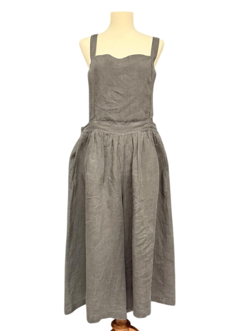 Grey Jumpsuit Wide Leg Crop Apron Style Medium, Summer Boho Minimalist Linen